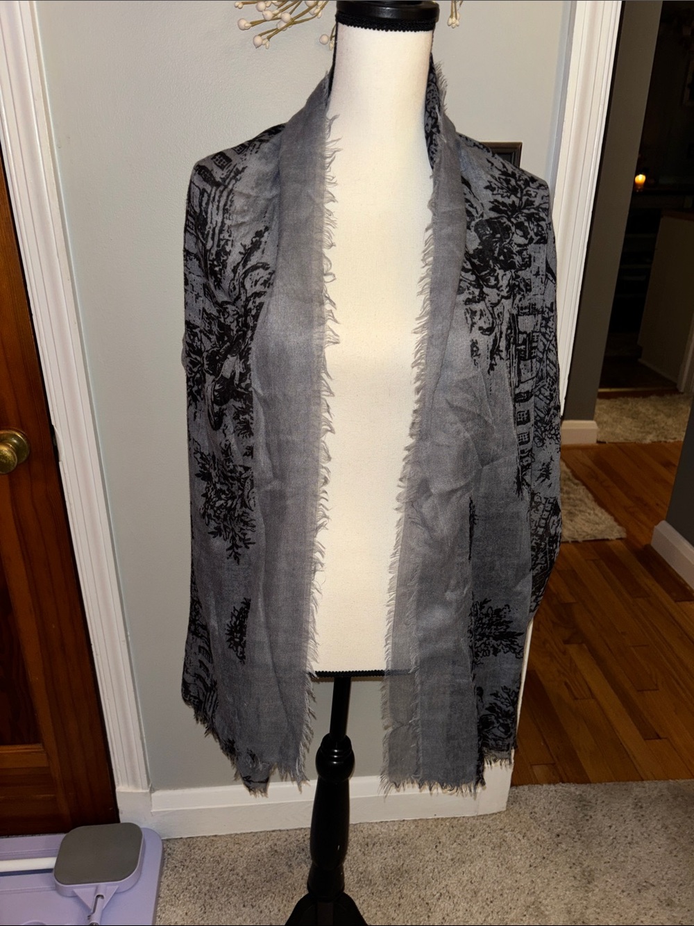Gray Floral Shawl Wrap - Brand Unspecified